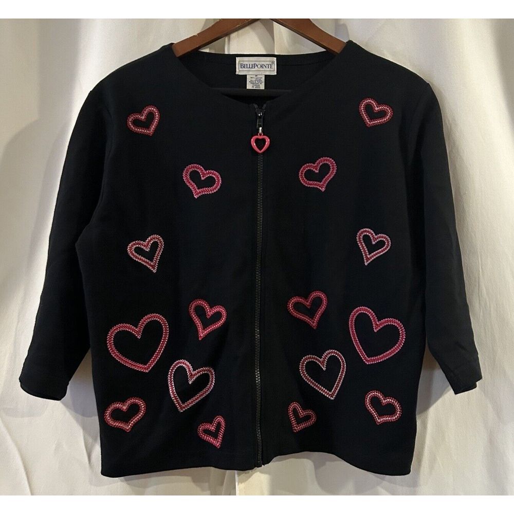 90's Embroidered Beaded BellePointe Button Up Cardigan Sweater Hearts Size M